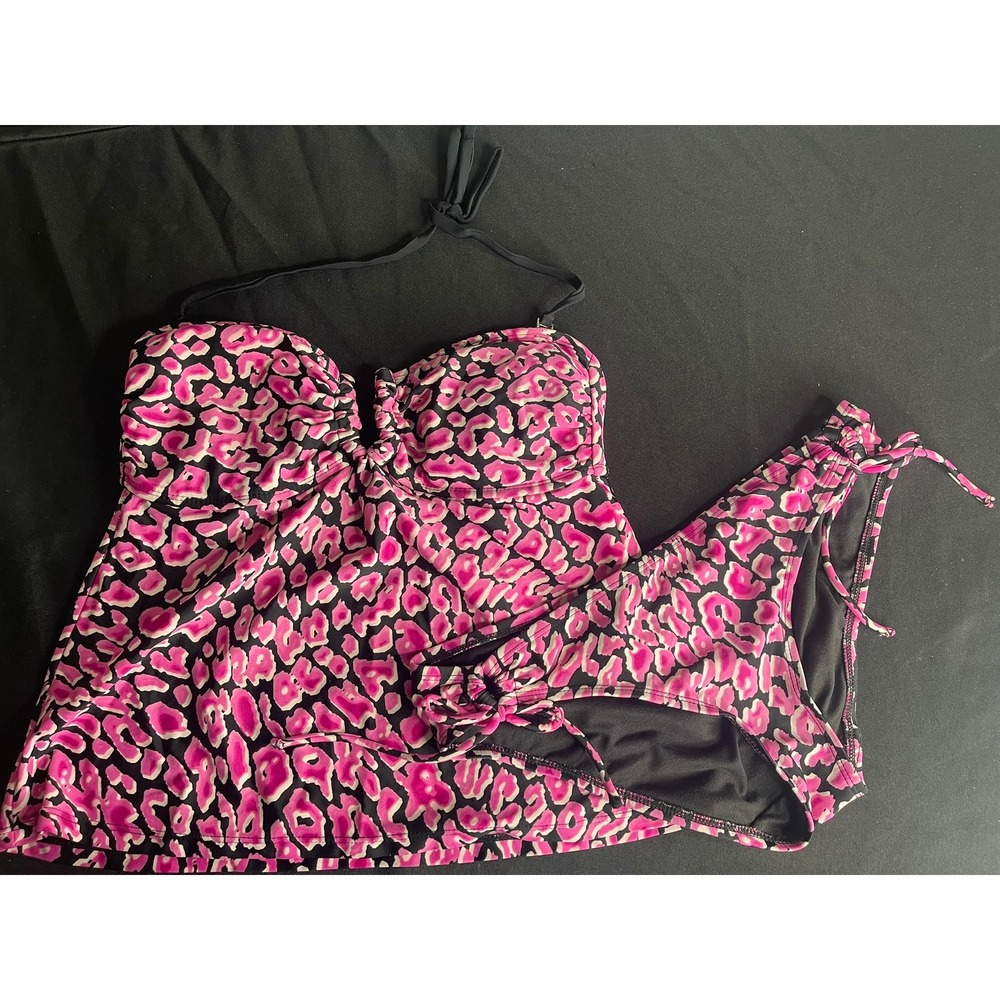 Collections by Catalina Pink Leopard Print Tankini Swimsuit Set Womens Med 8-10